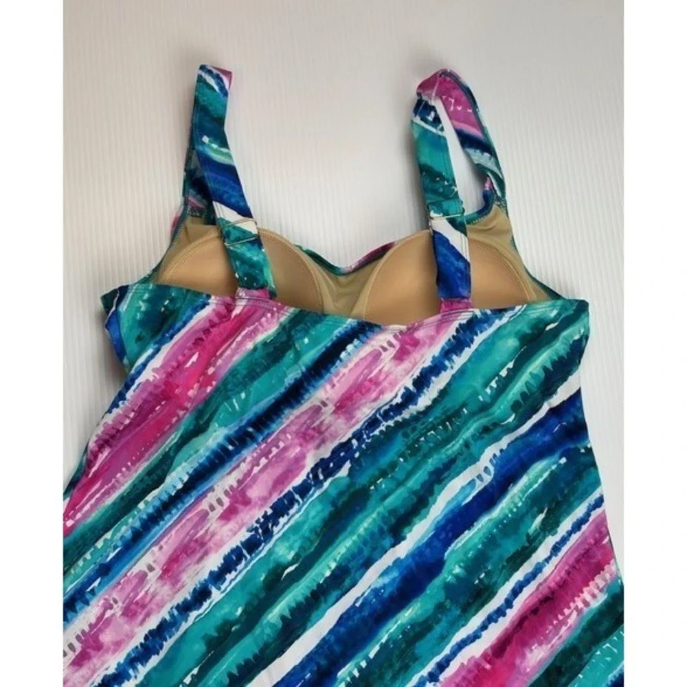Kim Gravel x Swimsuits For All 2PC Tankini 12 Abstract Stripe‎ Swim Shorts Retro